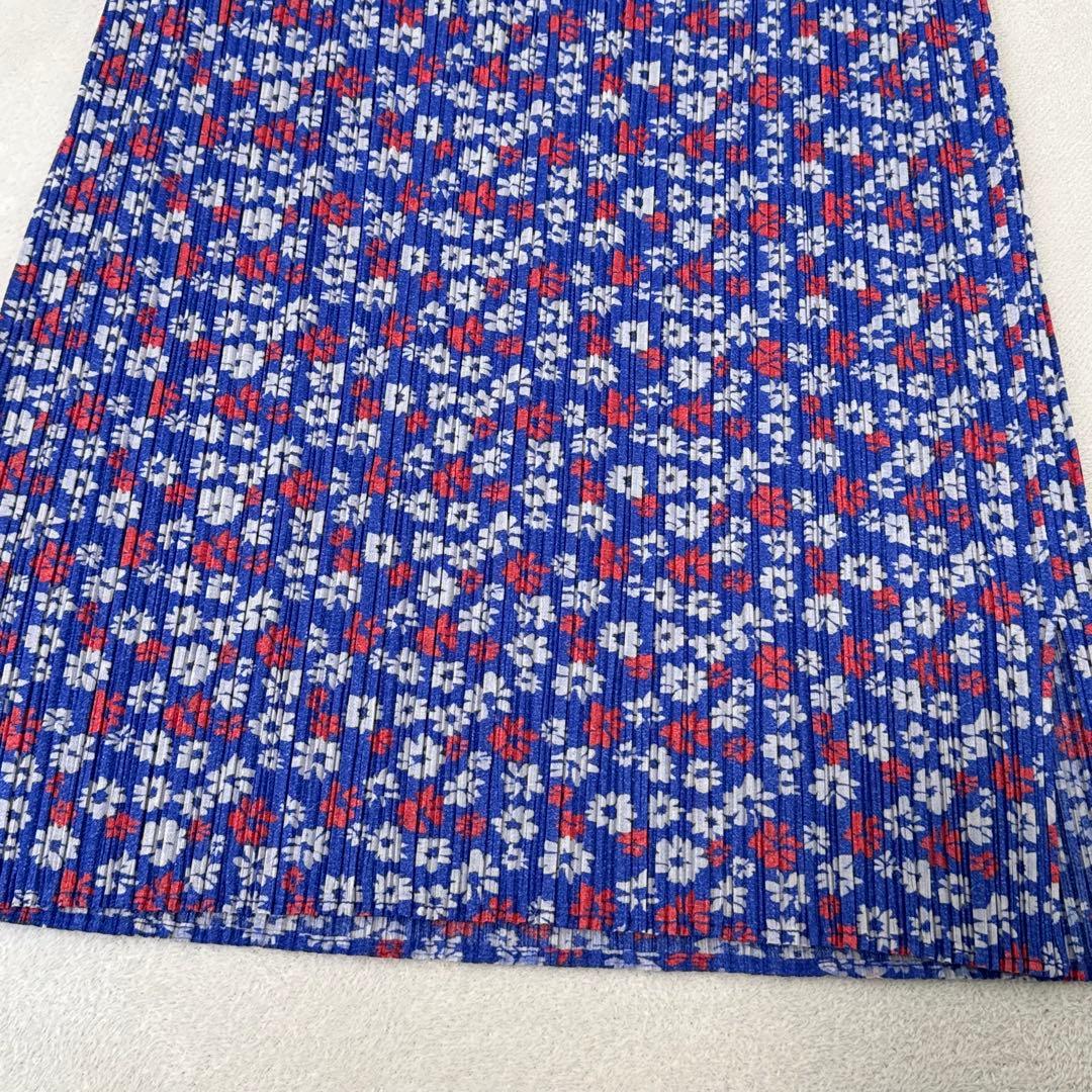美品✨PLEATS PLEASE プリーツ　ロングスカート　花柄　ネイビー