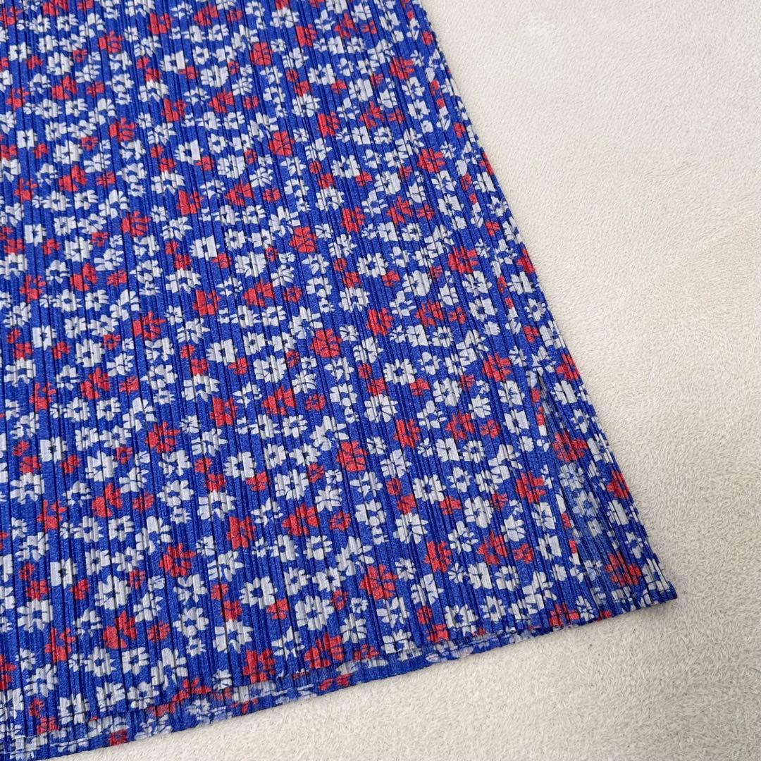 美品✨PLEATS PLEASE プリーツ　ロングスカート　花柄　ネイビー