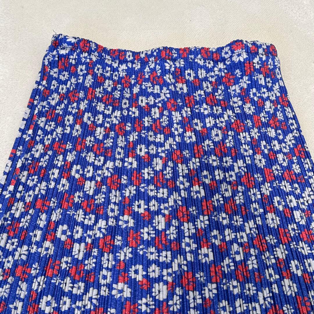 美品✨PLEATS PLEASE プリーツ　ロングスカート　花柄　ネイビー