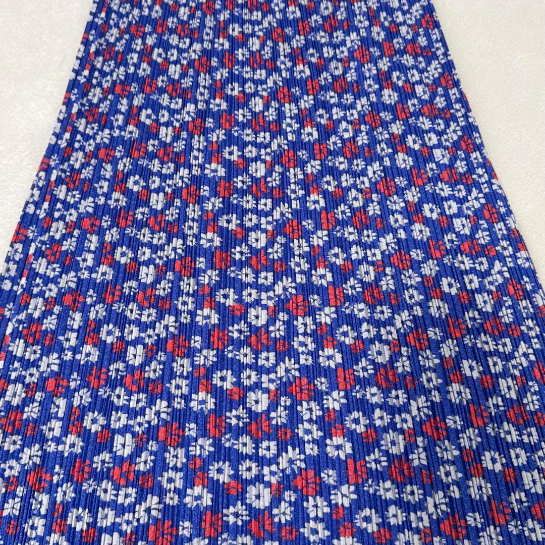 美品✨PLEATS PLEASE プリーツ　ロングスカート　花柄　ネイビー