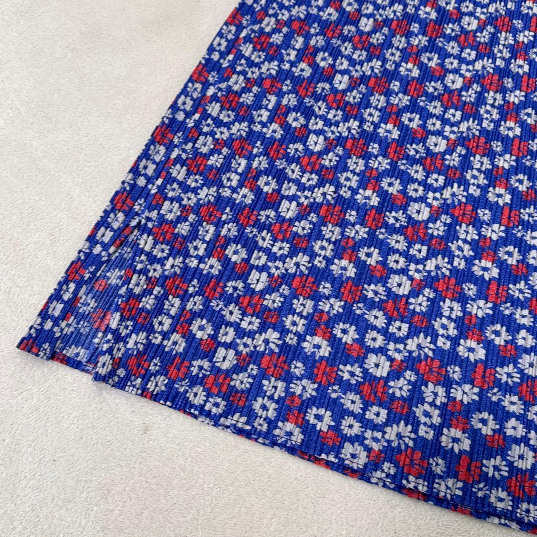 美品✨PLEATS PLEASE プリーツ　ロングスカート　花柄　ネイビー