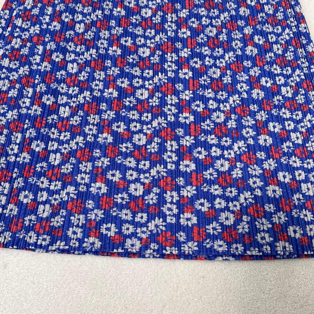 美品✨PLEATS PLEASE プリーツ　ロングスカート　花柄　ネイビー