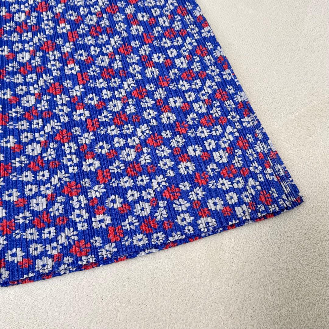 美品✨PLEATS PLEASE プリーツ　ロングスカート　花柄　ネイビー