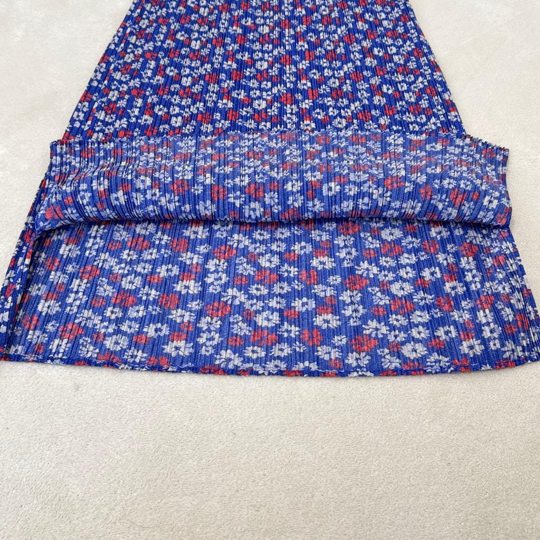 美品✨PLEATS PLEASE プリーツ　ロングスカート　花柄　ネイビー