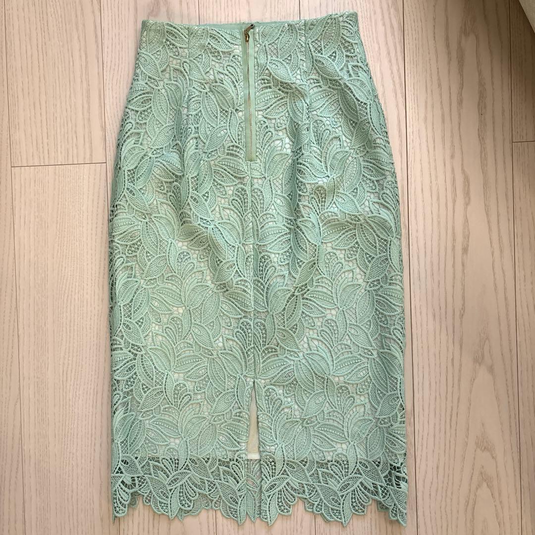 新品未使用タグ付きANAYI リーフレースタイトスカート　ミントグリーン