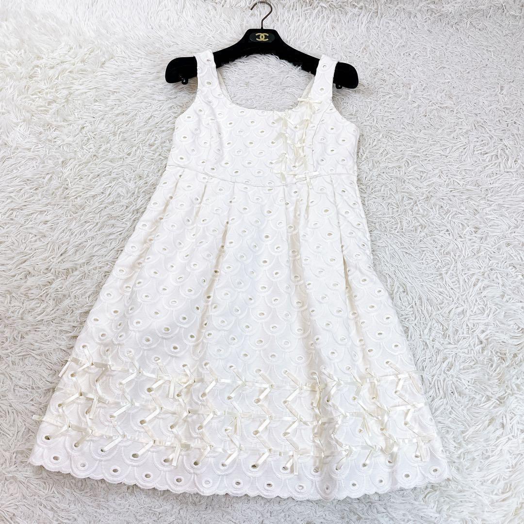 Lois CRAYON✨ジャケット ワンピース 2点セット 刺繍 白 リボン M