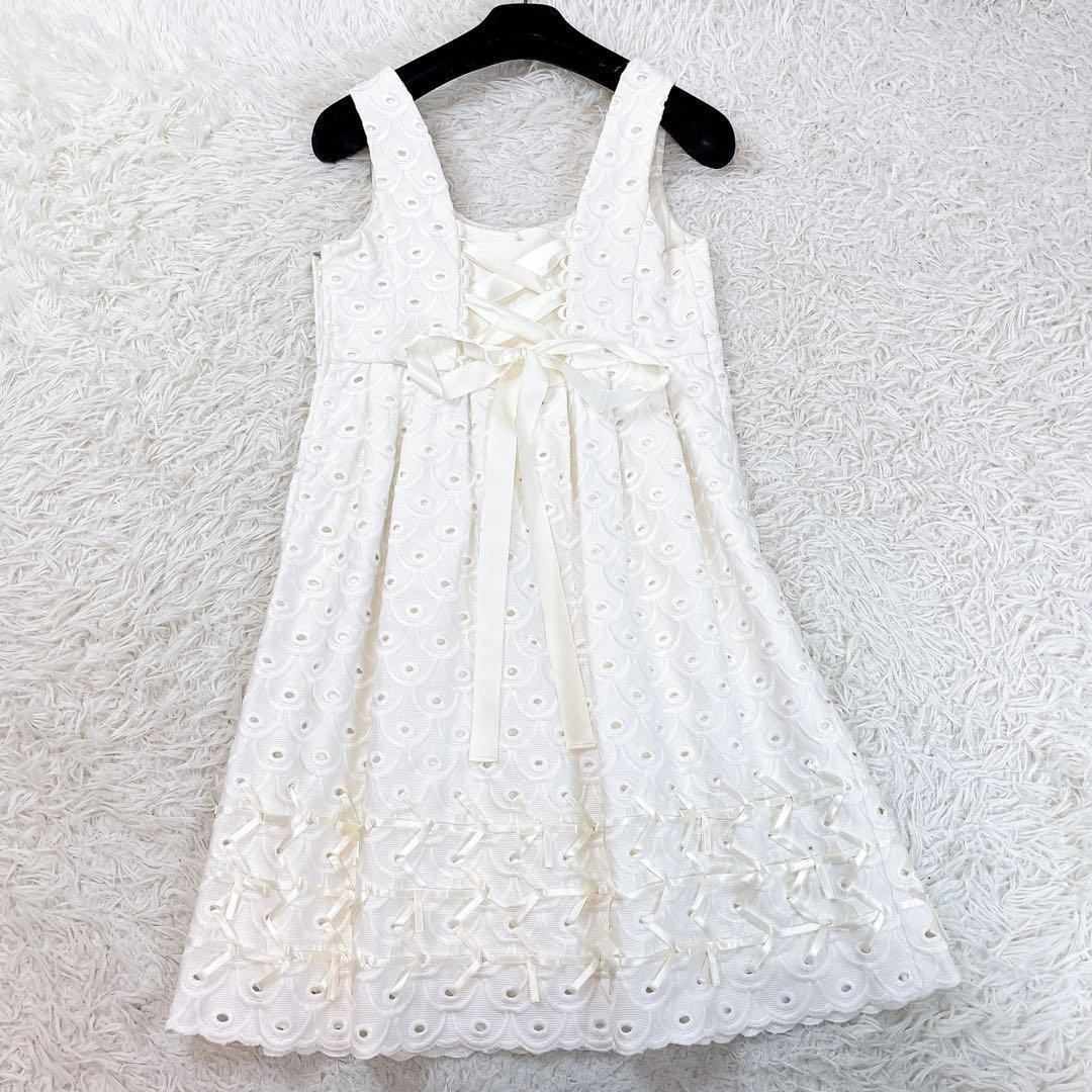 Lois CRAYON✨ジャケット ワンピース 2点セット 刺繍 白 リボン M