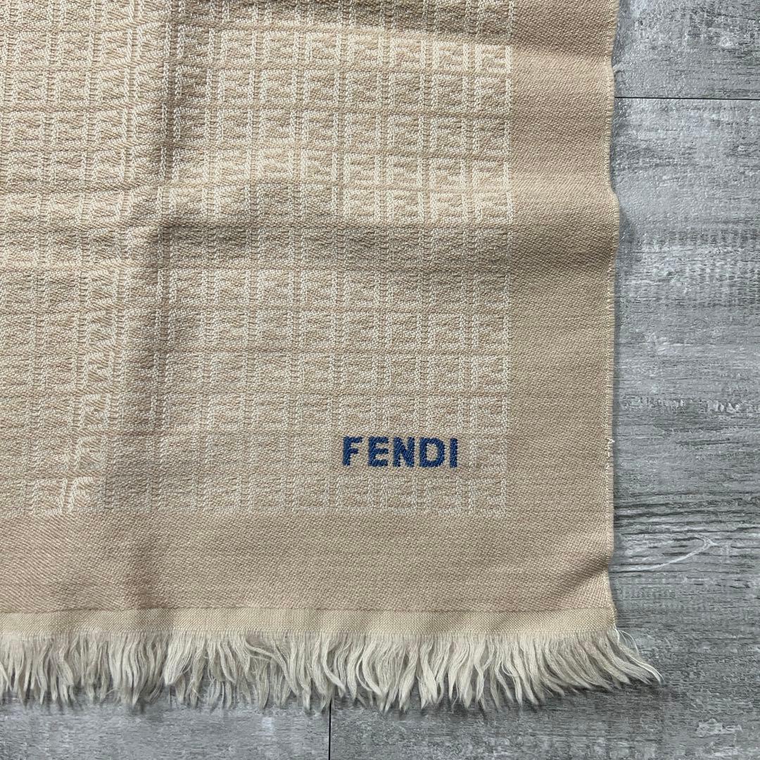 美品 FENDI フェンディ FF ズッカ柄 ウール マフラー ロゴ ベージュ