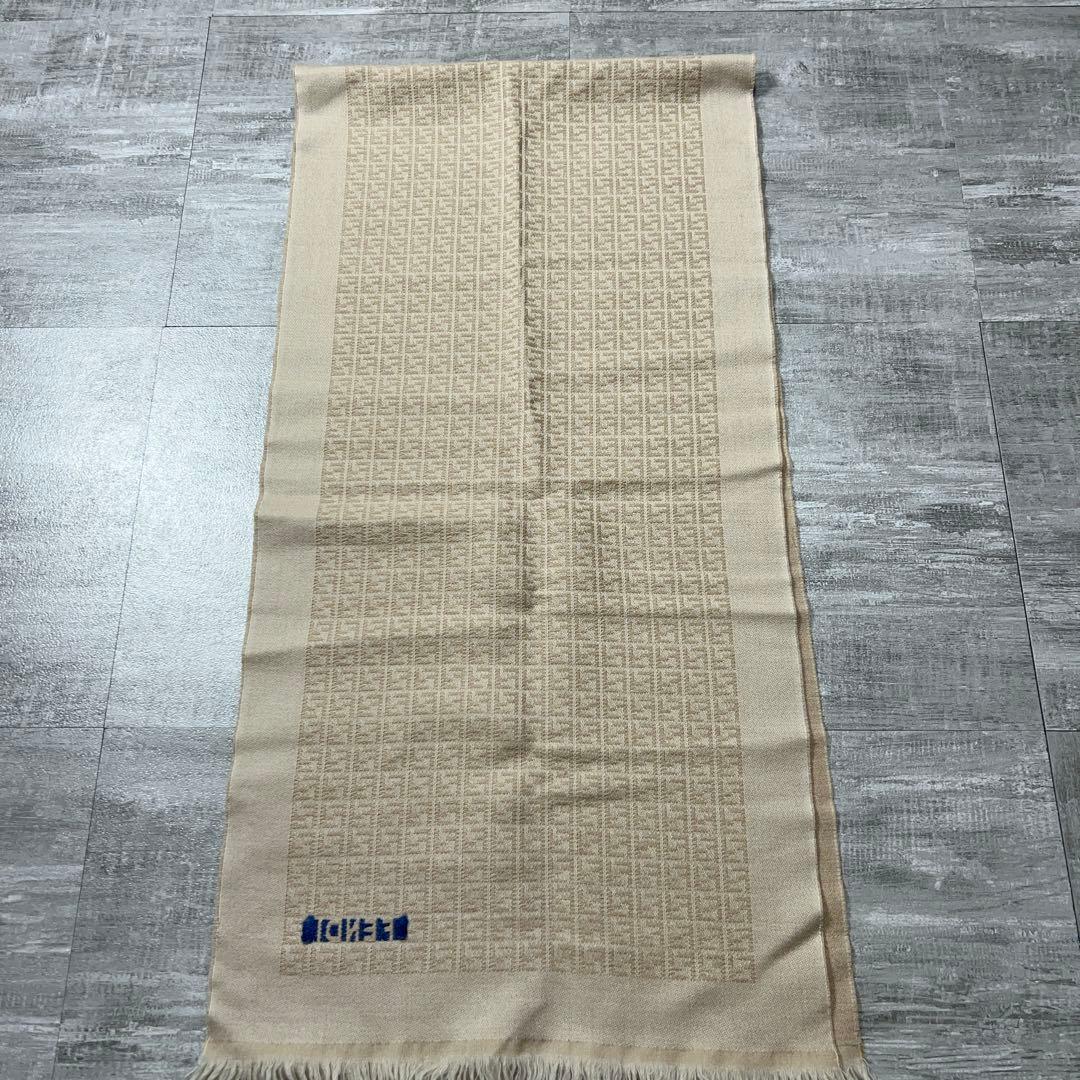 美品 FENDI フェンディ FF ズッカ柄 ウール マフラー ロゴ ベージュ