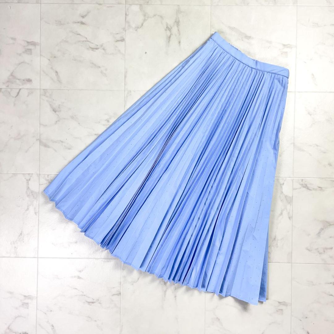 LOUNIE ラインストーンプリーツフレアスカート 水色 サイズ36*ND443