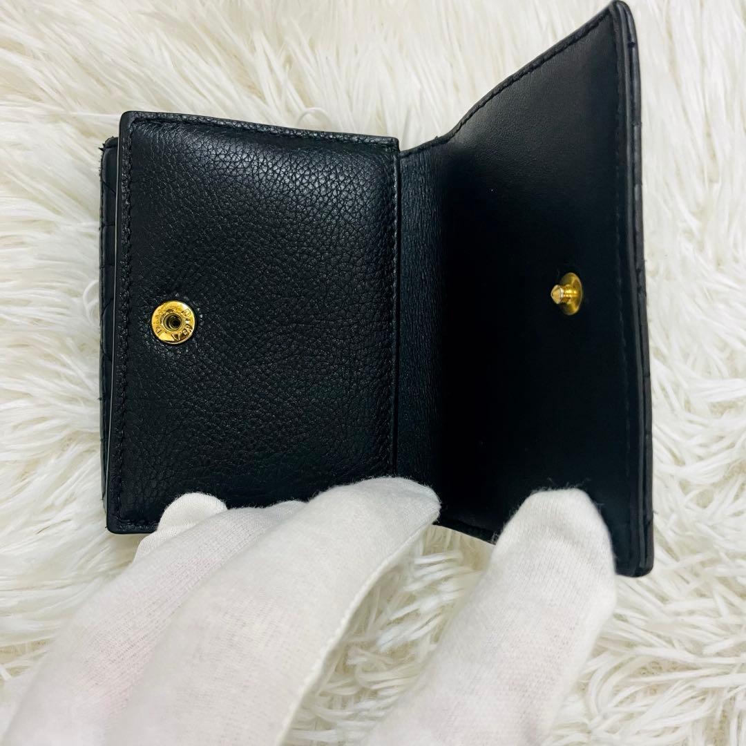 極美✨ディオール 三つ折り財布 カロ カナージュ キルティング レザー 黒