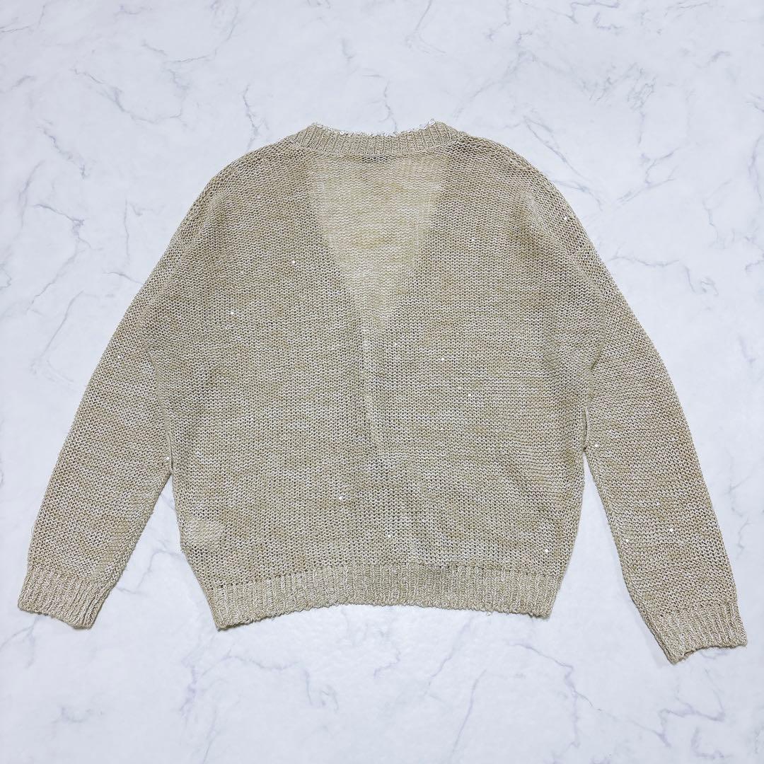 美品 ブルネロクチネリ スパンコール透かし編みニット リネン シルク ベージュ