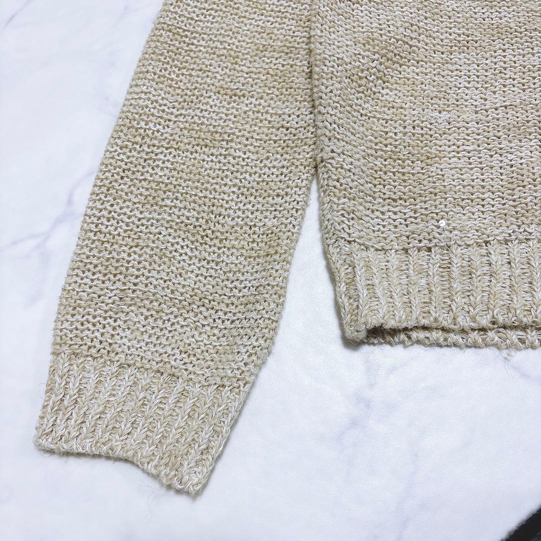 美品 ブルネロクチネリ スパンコール透かし編みニット リネン シルク ベージュ