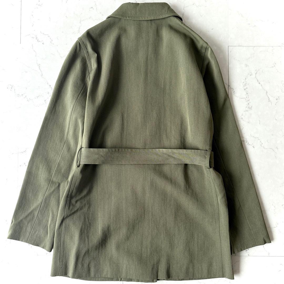 美品 マーガレットハウエル 日本製 ウール ハーフコート ステンカラーコート 緑