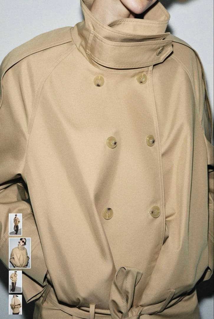 ZARA ベージュ ダブルブレスト トレンチコート ショート丈 M