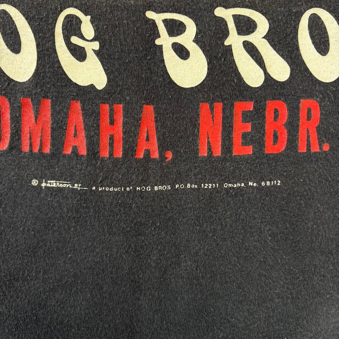 80s HOG BROS Tシャツ L バイカー ハーレー フェード ビンテージ
