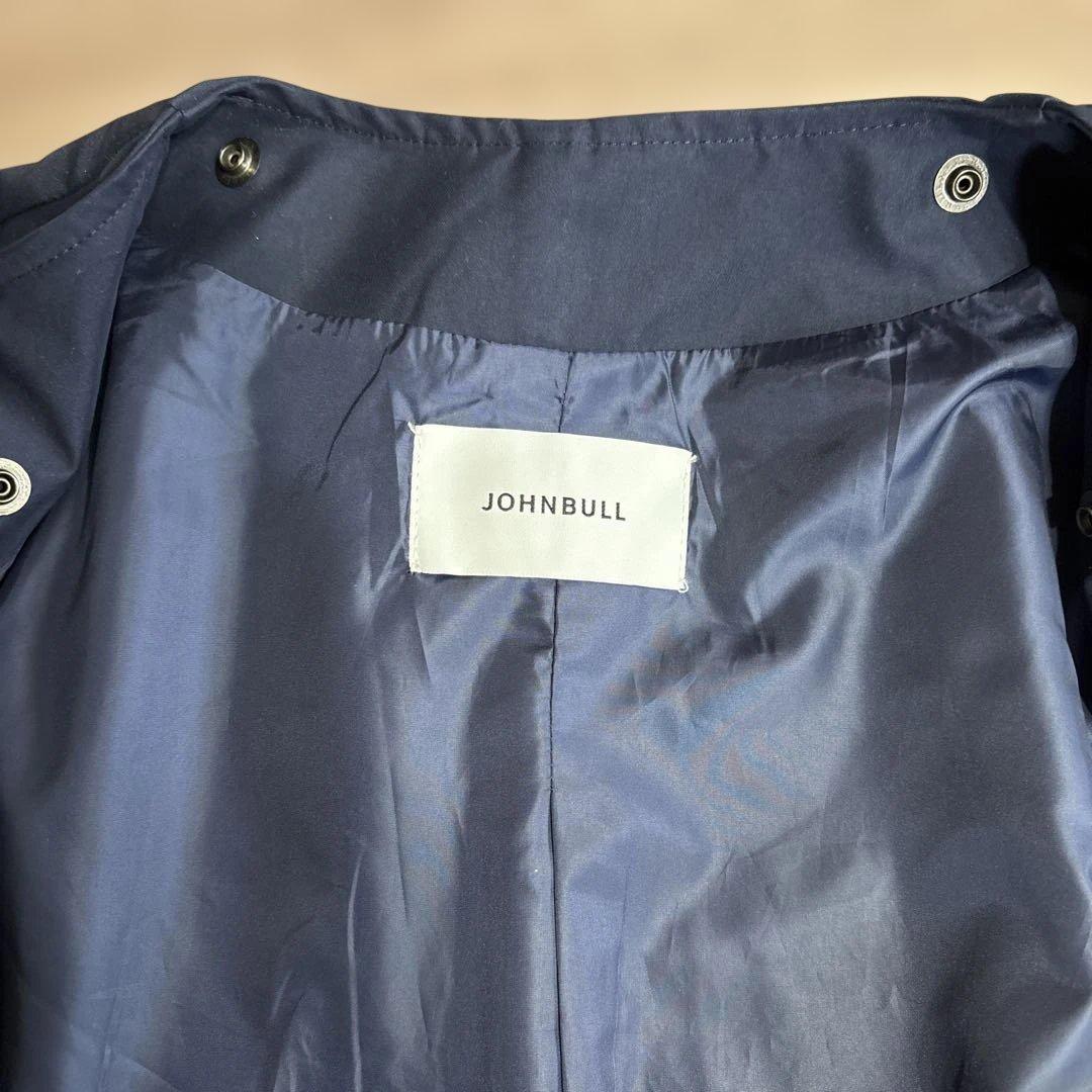 JOHNBULL ネイビー ノーカラーロングコート　フード付き