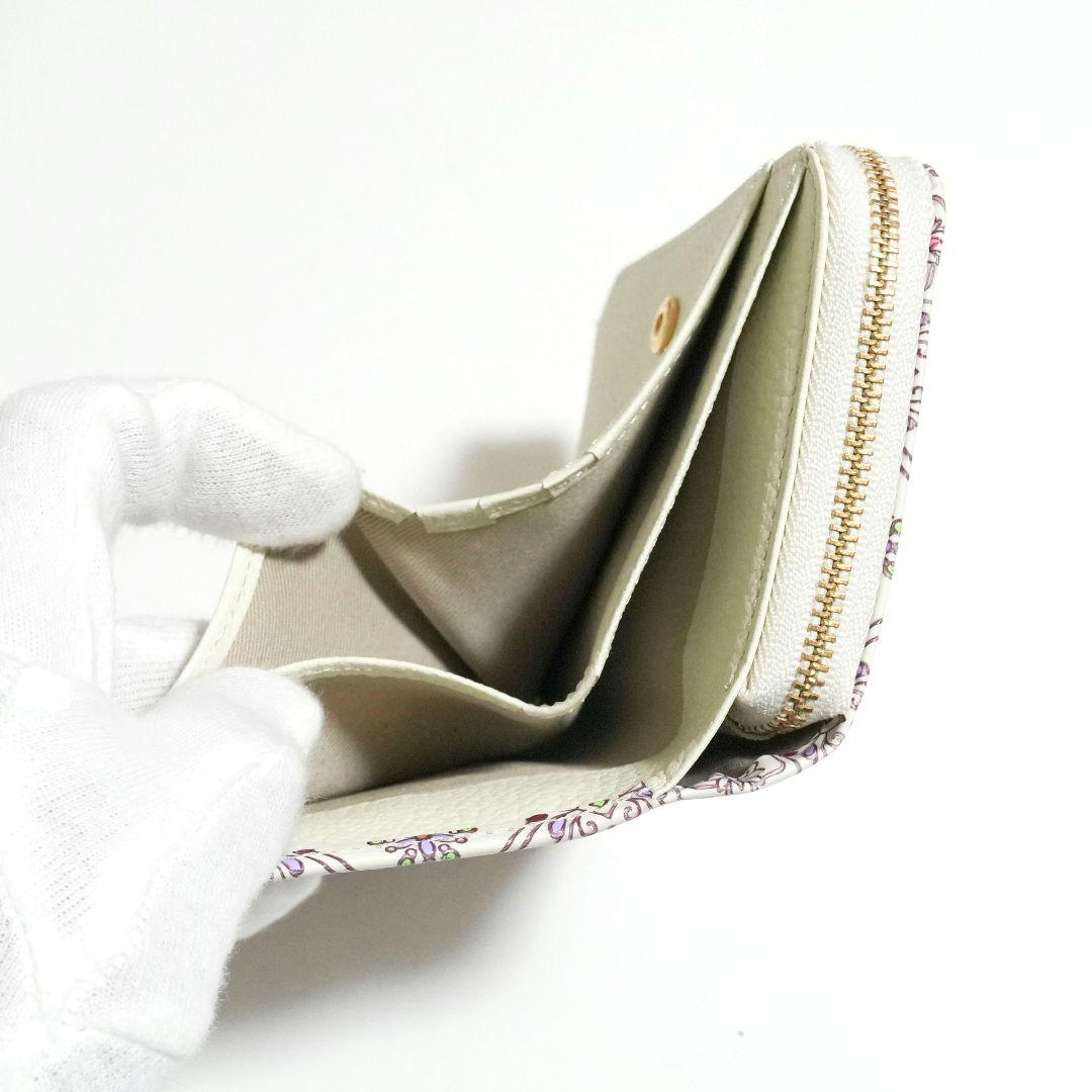 【新品未使用】友禅文庫 花柄 二つ折り財布 本革 日本製