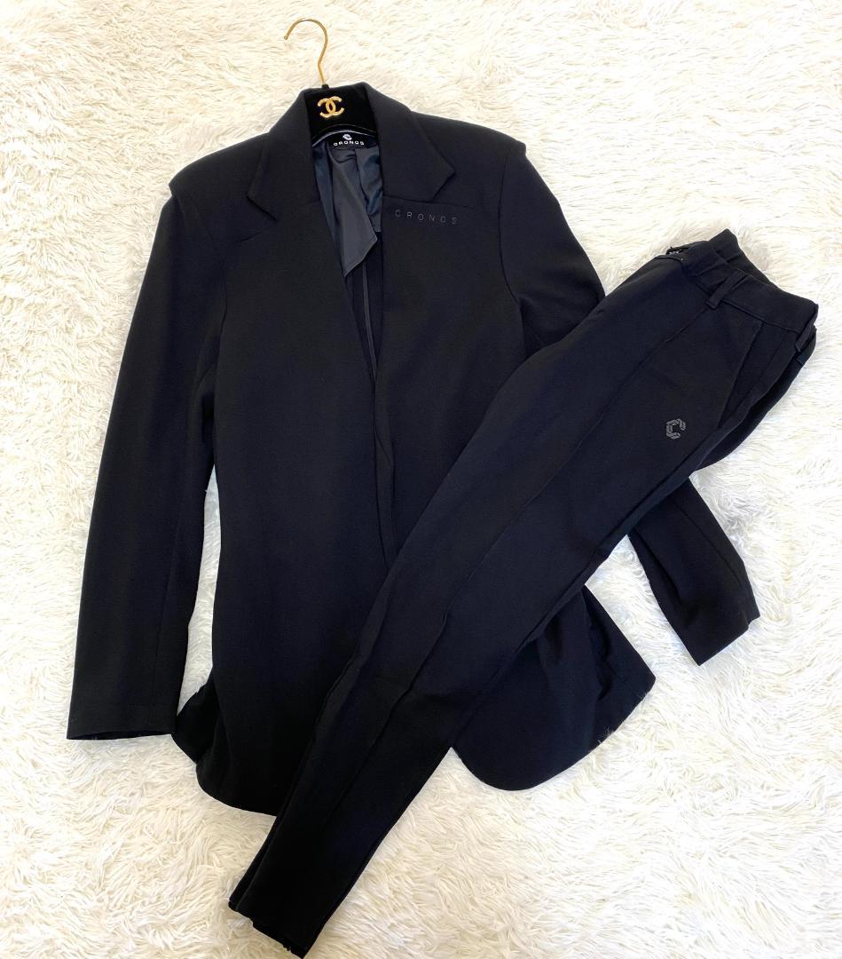 【美品】CRONOS クロノス メンズ スーツ ブラック 黒 Sサイズ