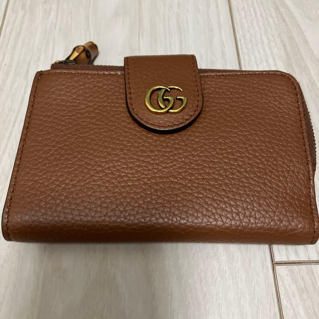 GUCCI ブラウン　バンブー付きダブルGミディアムウォレット