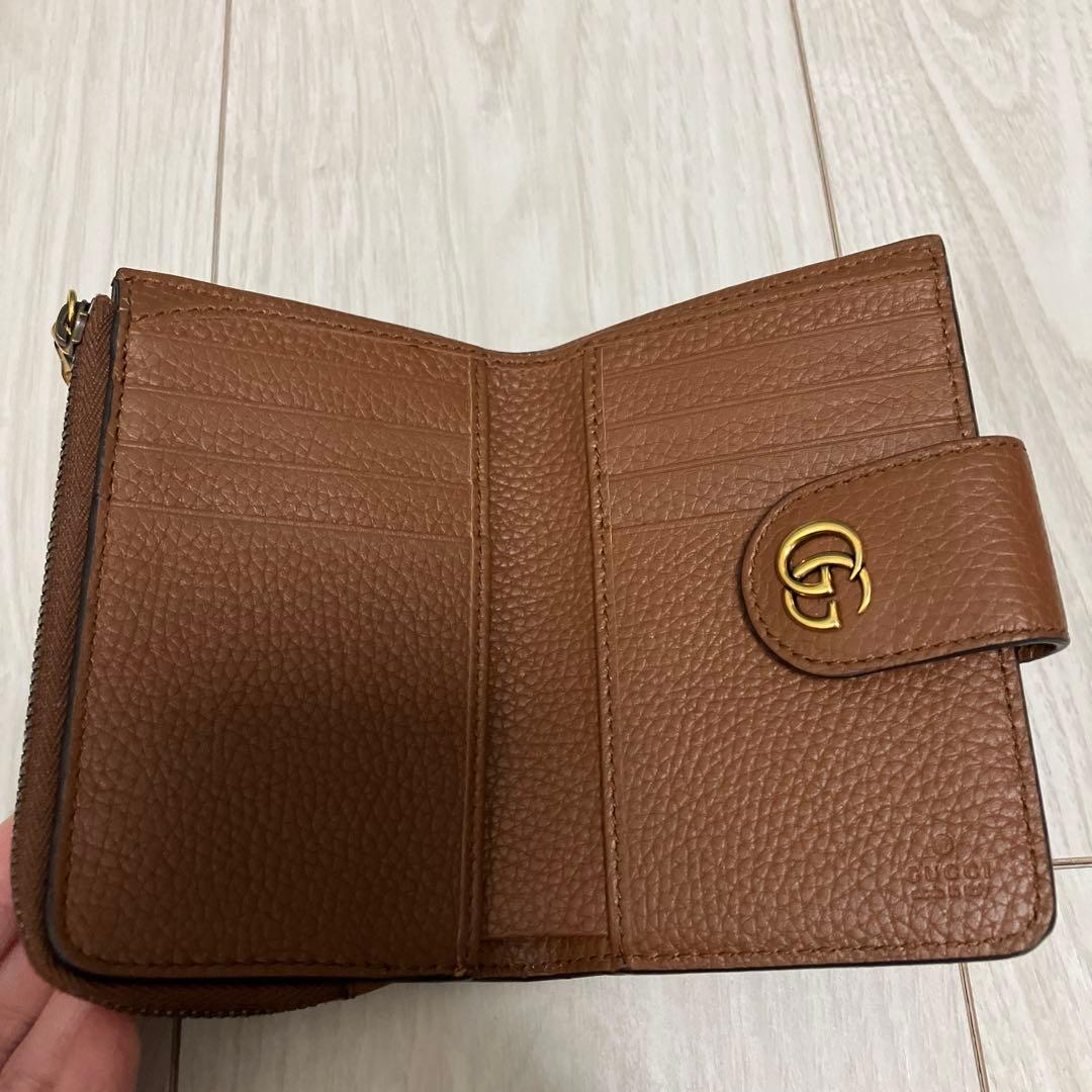 GUCCI ブラウン　バンブー付きダブルGミディアムウォレット