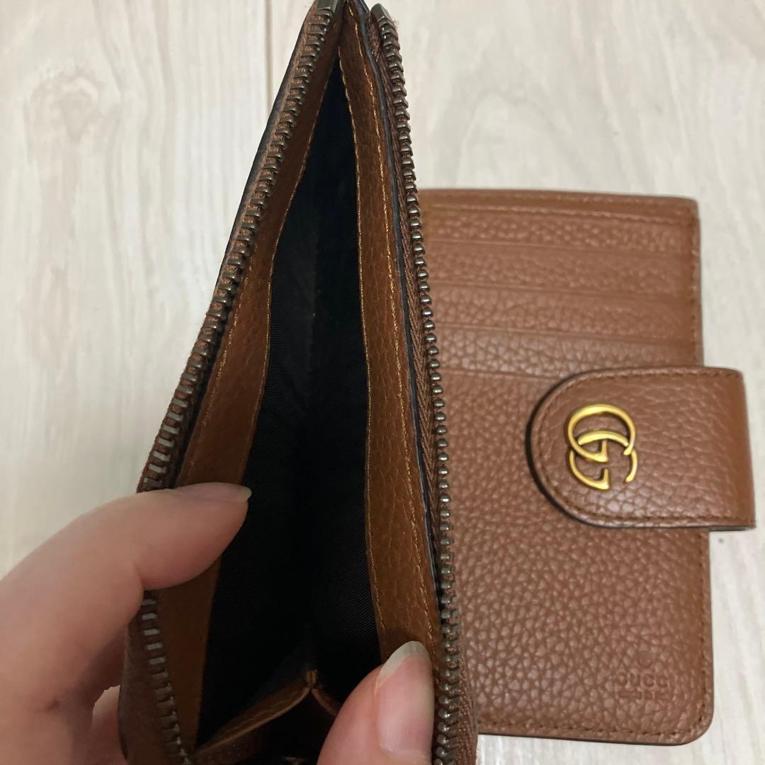 GUCCI ブラウン　バンブー付きダブルGミディアムウォレット