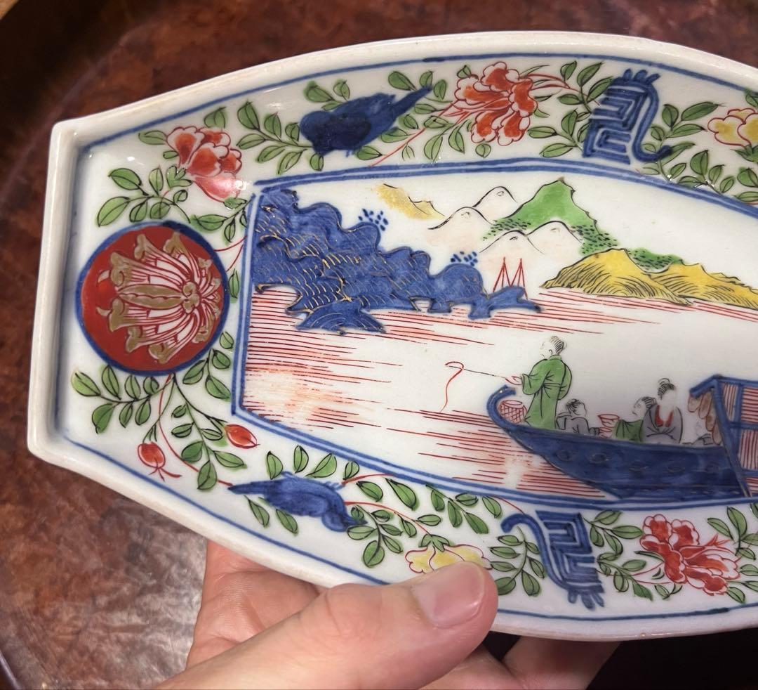 古伊万里　無傷完品　舟皿　長皿　色絵　柿右衛門　古九谷　九谷　唐草　赤絵　骨董