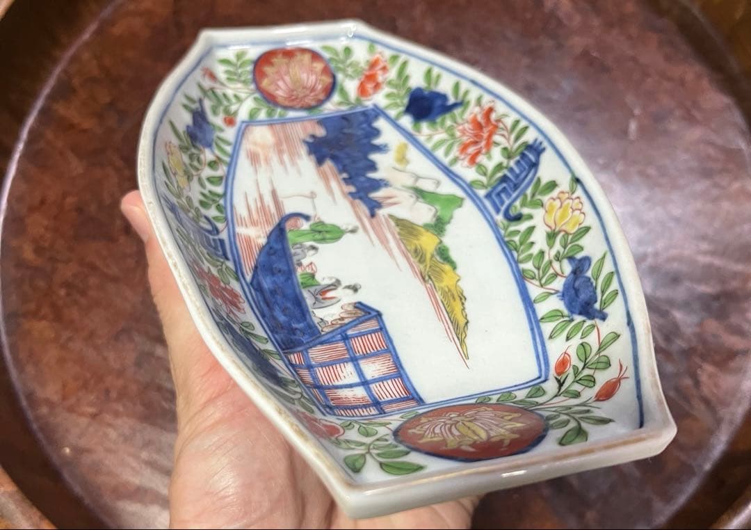 古伊万里　無傷完品　舟皿　長皿　色絵　柿右衛門　古九谷　九谷　唐草　赤絵　骨董