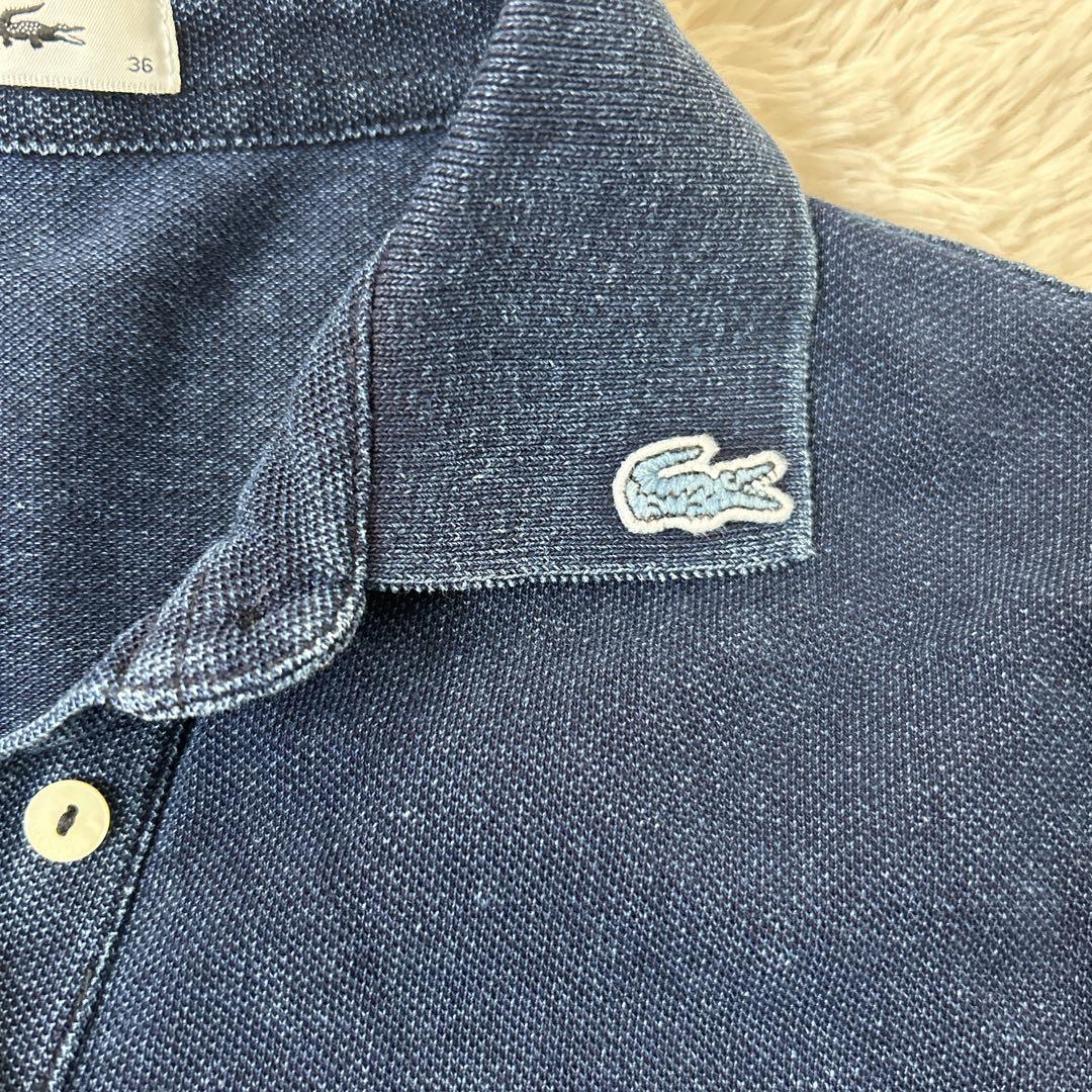 LACOSTE ラコステ 五分袖ポロシャツ 36 ネイビー インディゴ ロング丈