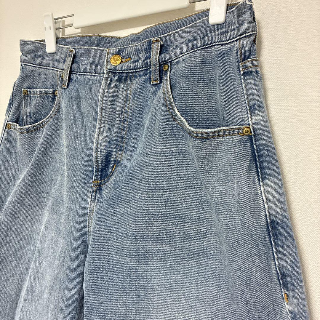 ピュアルセシン　デニムカーブレッグパンツ　L インディゴブルー　ワイドデニム