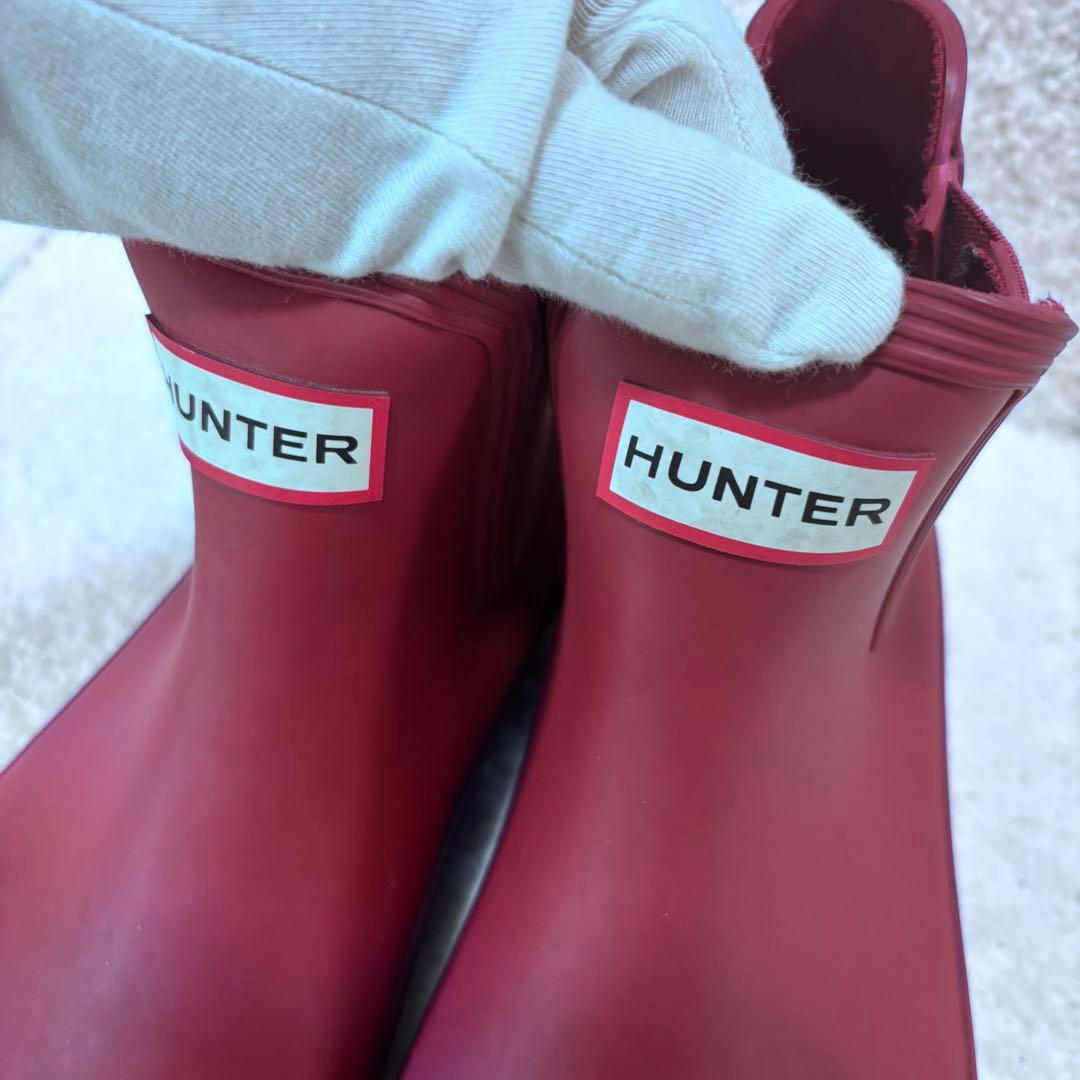 HUNTER ハンター　ショートレインブーツ赤 レッド25cm UK6サイドゴア