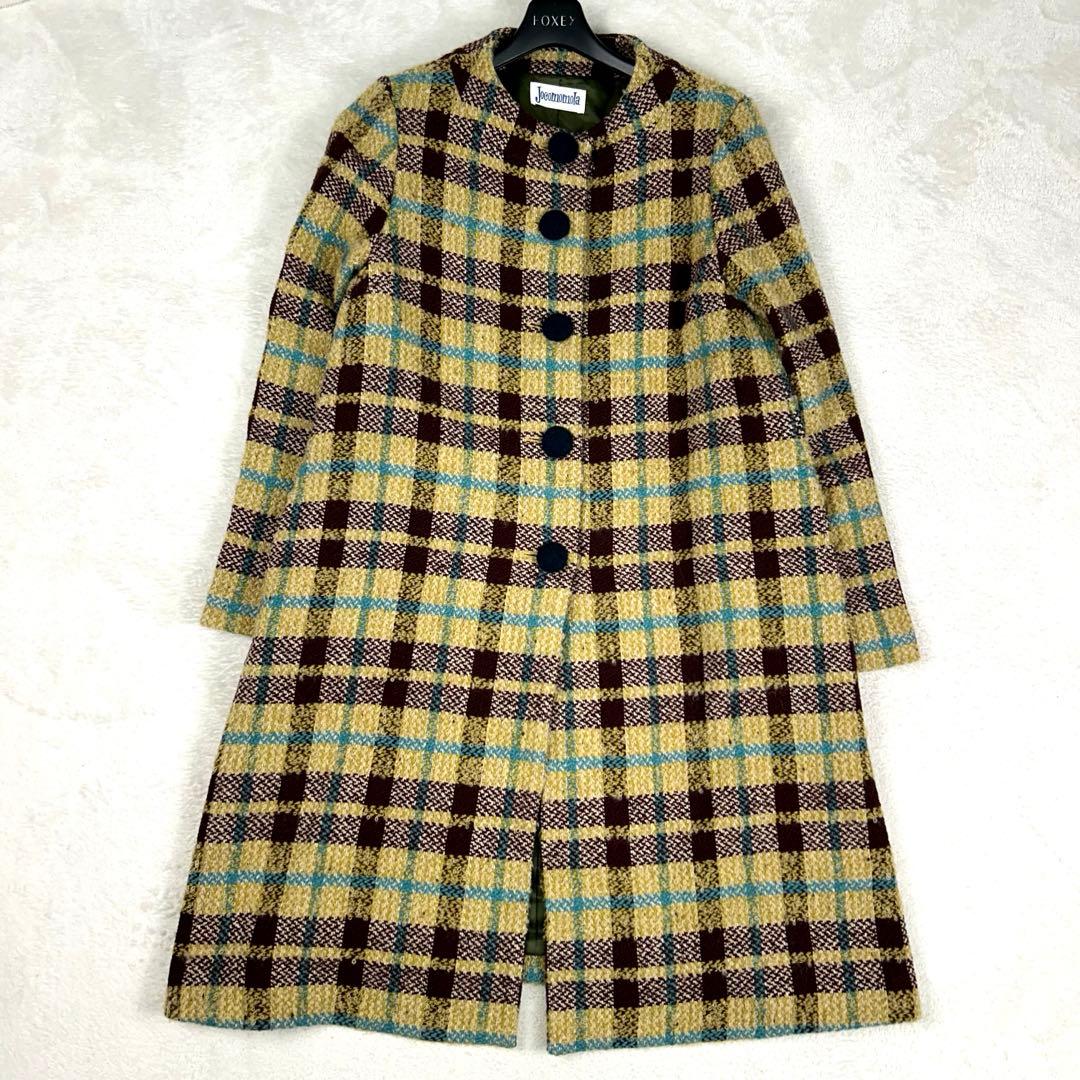 完売♡ホコモモラ リングチェック ツイードノーカラーコート くるみボタン
