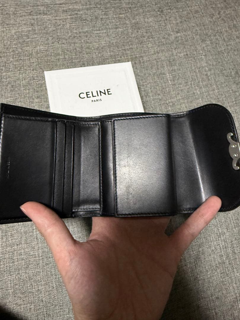 CELINE ブラック 三つ折り財布　シルバー