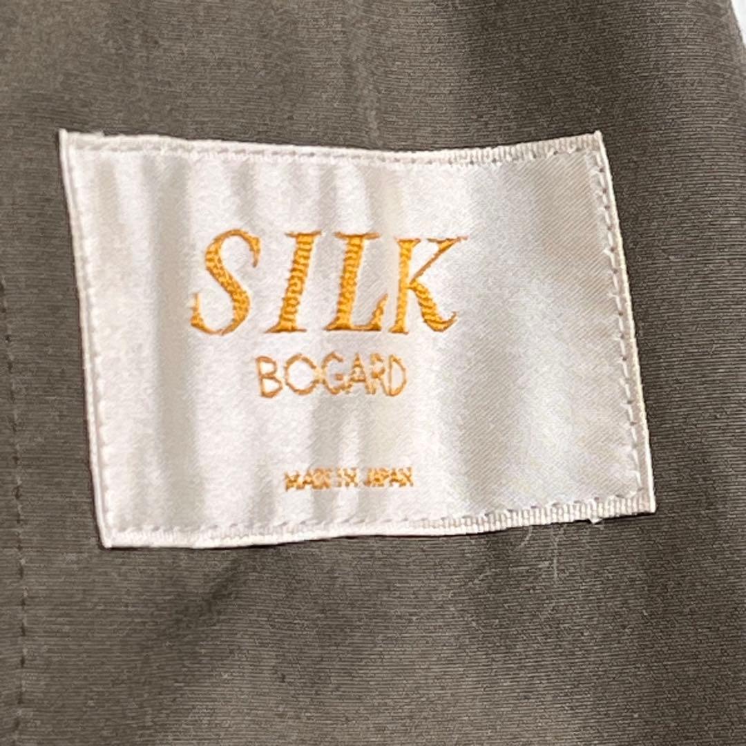 シルク100% ファー付きロングコート ライナー脱着可 オリーブ チキャンラム