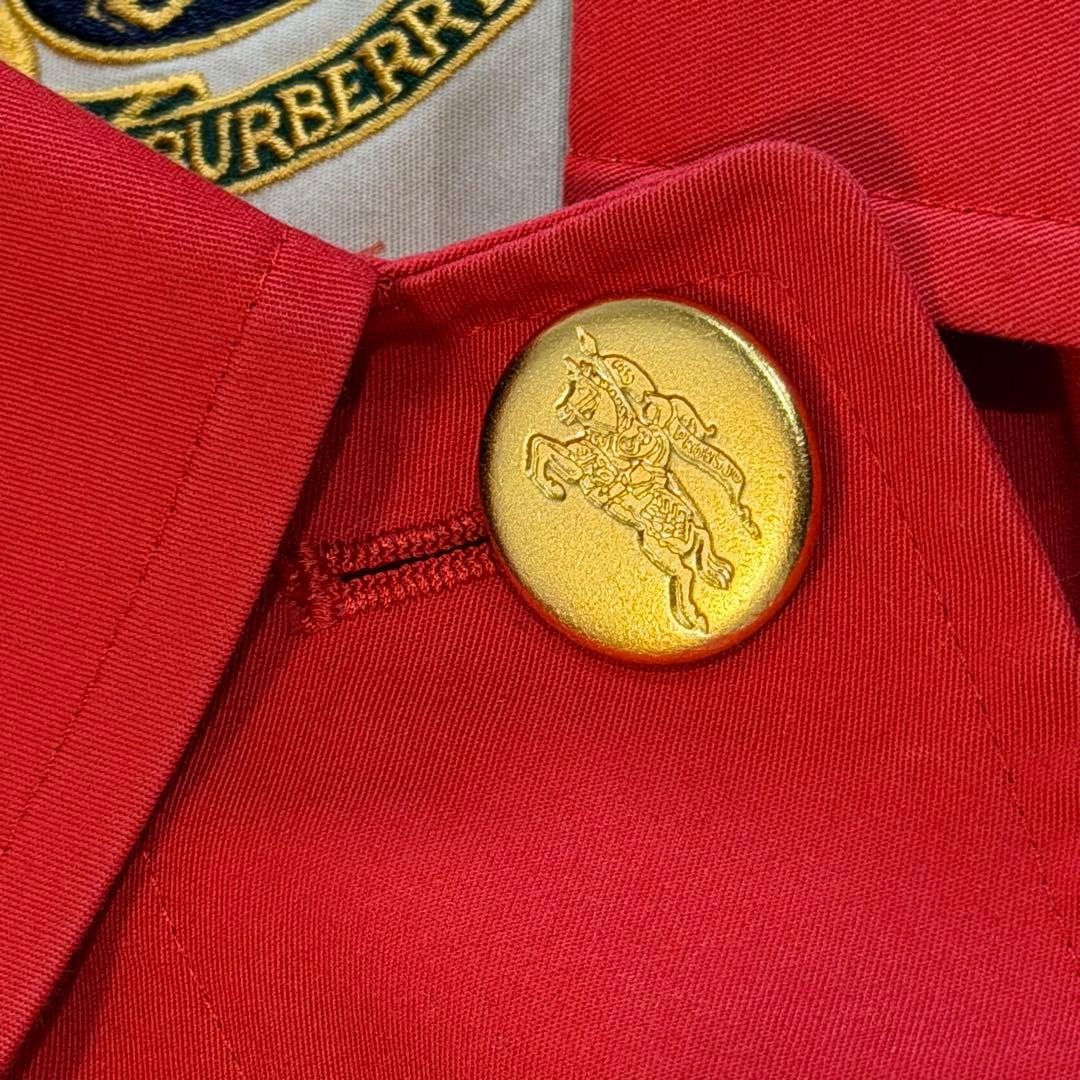 バーバリーズ　ステンカラーコート　ノバチェック　金ボタン　レッド系　3L