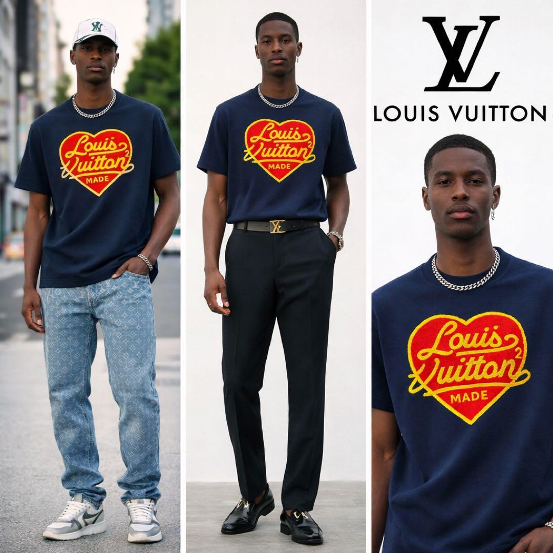 ルイヴィトン×NIGO LV ハートロゴ ニットTシャツ メンズL ネイビー