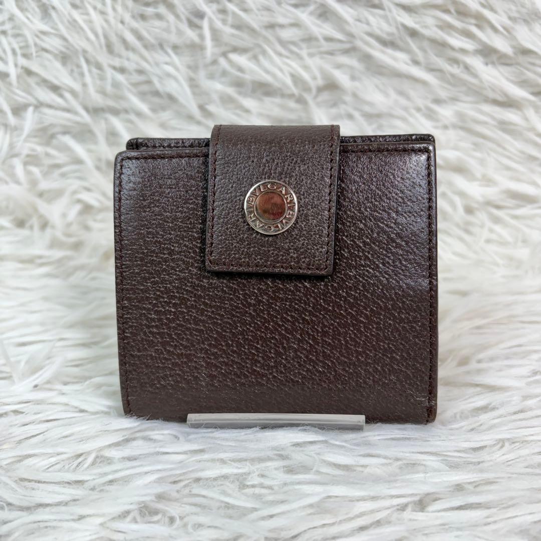 未使用保管品✨BVLGARI クラシコ ロゴ金具 レザー 二つ折り財布 濃茶