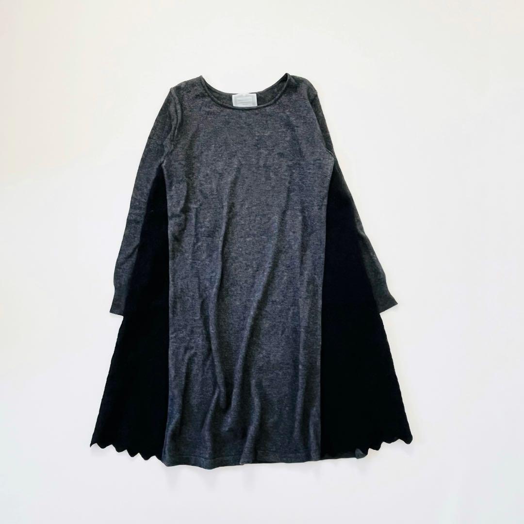 人気 ♪ビアズリー　アンゴラ混サイド刺繍ニットワンピース スカラップヘム