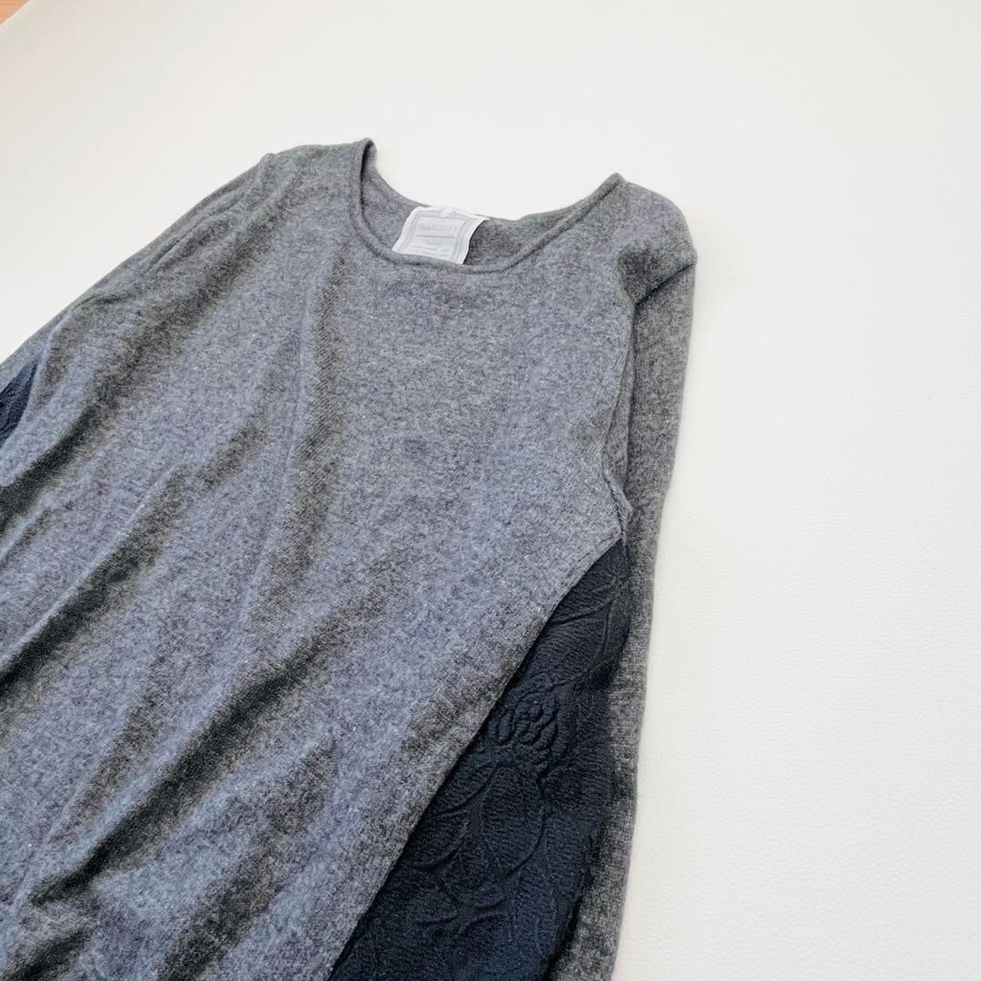 人気 ♪ビアズリー　アンゴラ混サイド刺繍ニットワンピース スカラップヘム