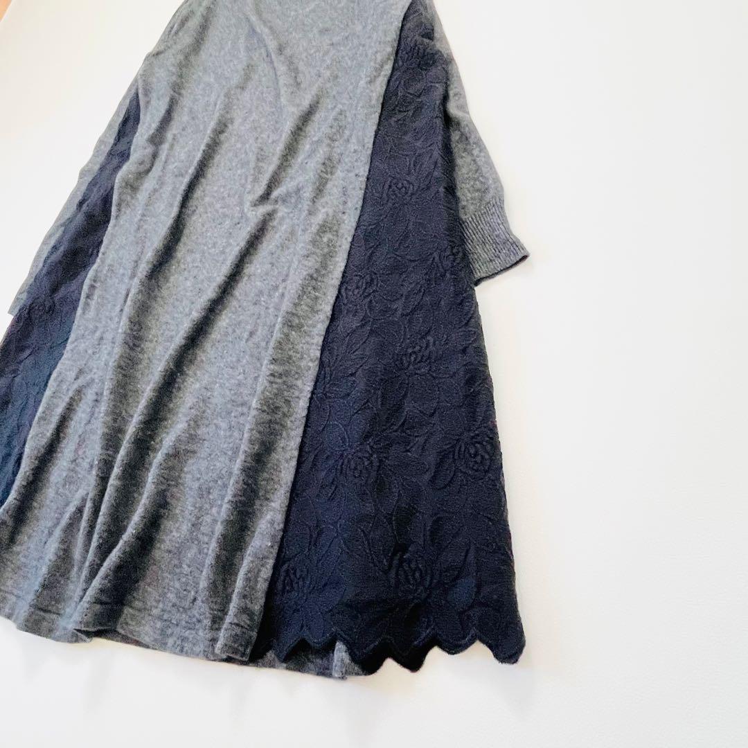 人気 ♪ビアズリー　アンゴラ混サイド刺繍ニットワンピース スカラップヘム