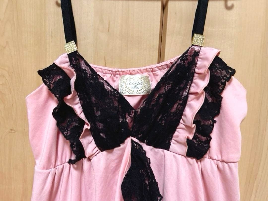 GOLDS♡肩紐ビジュー♡ふりふりラッフルフリル♡レースキャミトップス♡ピンク