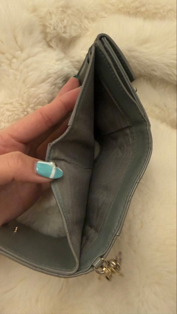 Dior三つ折り財布 グレー エナメル
