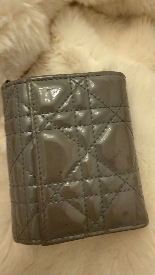 Dior三つ折り財布 グレー エナメル
