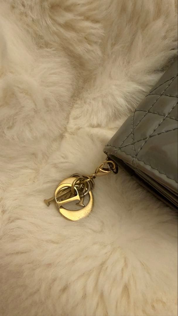 Dior三つ折り財布 グレー エナメル