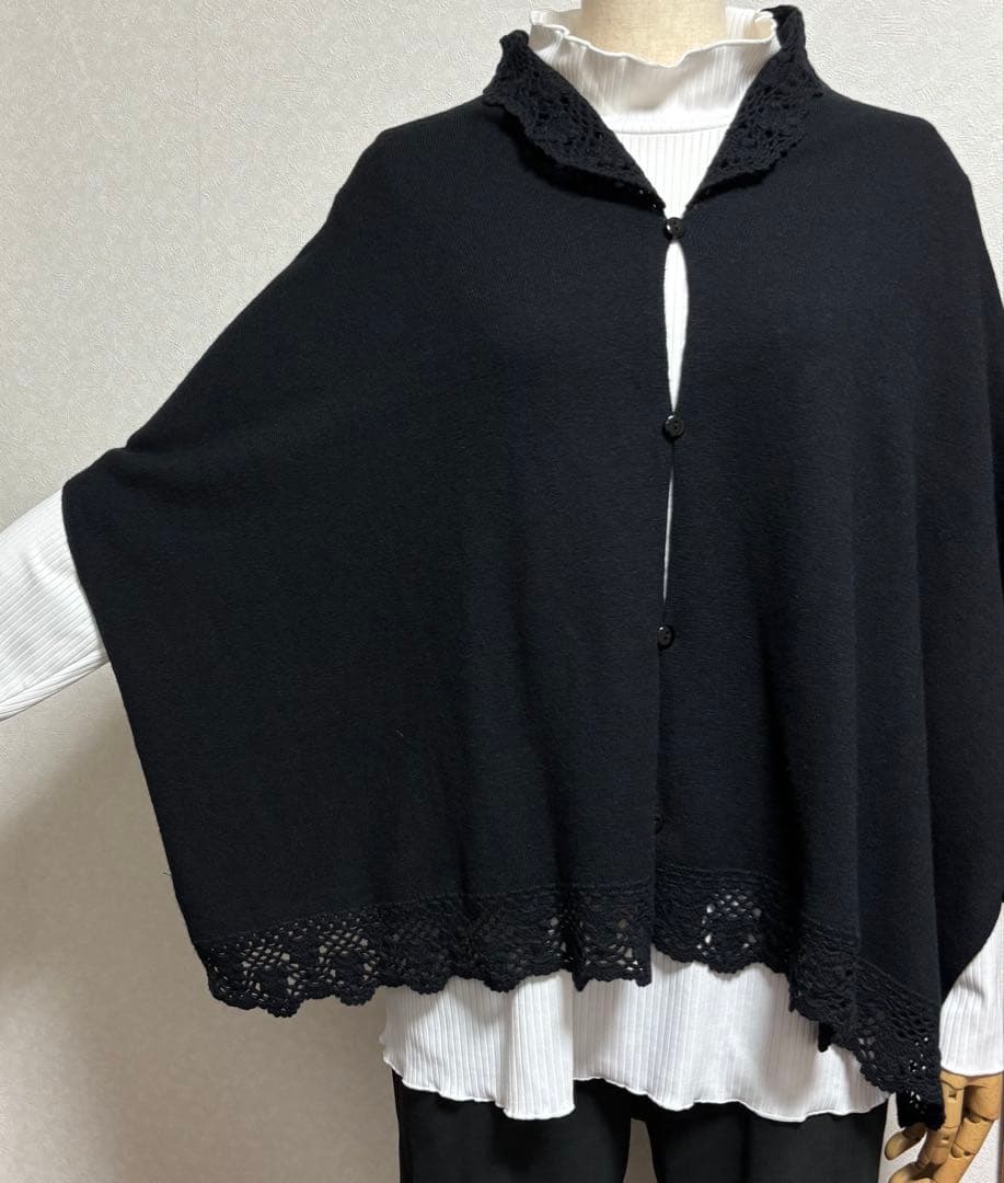 【新品】レイクアルスター カシミヤ混モチーフ付ストール 花モチーフ レース編み