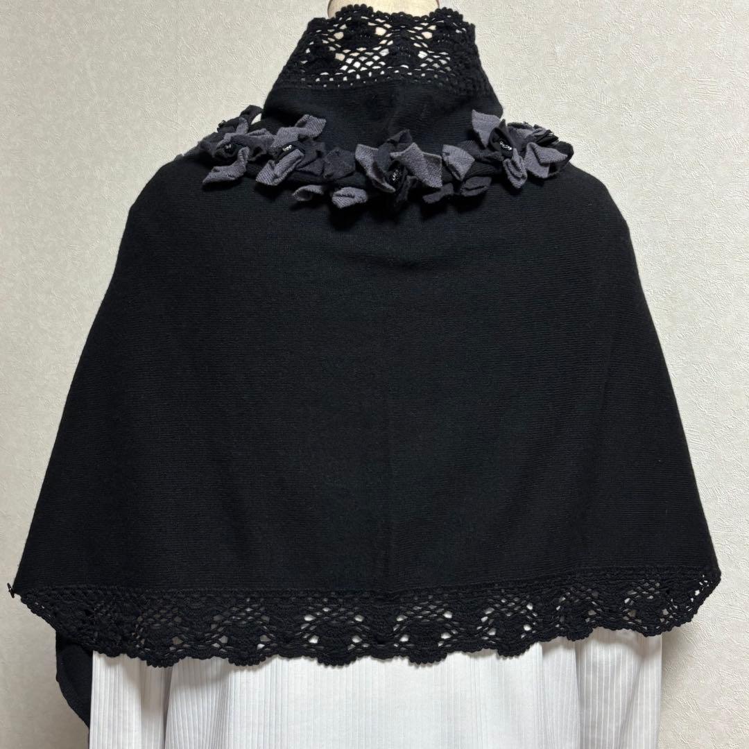 【新品】レイクアルスター カシミヤ混モチーフ付ストール 花モチーフ レース編み