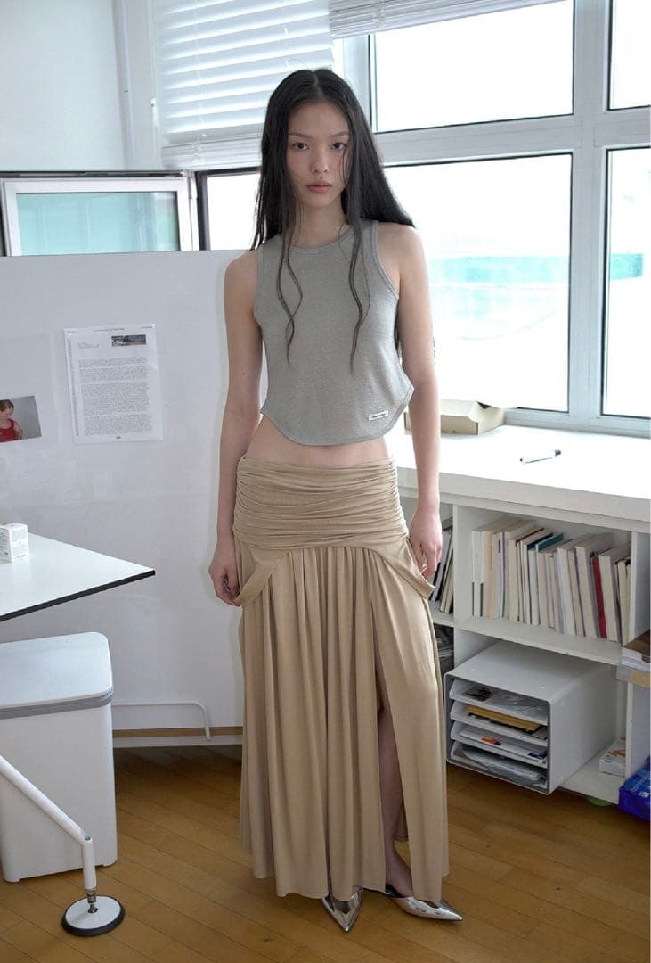 スカート Overdue flair draped turn over skirt