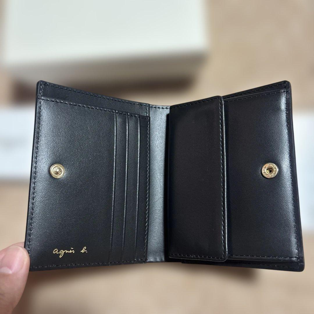 agnes b. ブラックレザー二つ折り財布