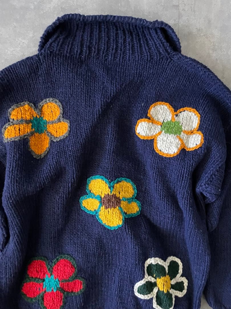 90s vintage エクアドル　フラワー ニット カーディガン