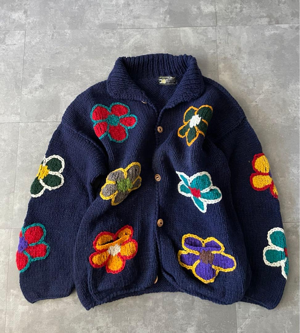90s vintage エクアドル　フラワー ニット カーディガン